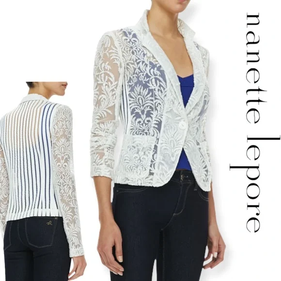 NANETTE LEPORE New Wave Notched-Collar Lace Jacket sz 12 - Picture 2 of 15